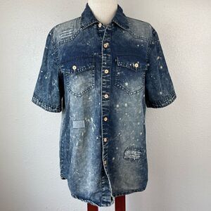 Rocawear Denim Style Short Sleeve Button Down Shirt Size M